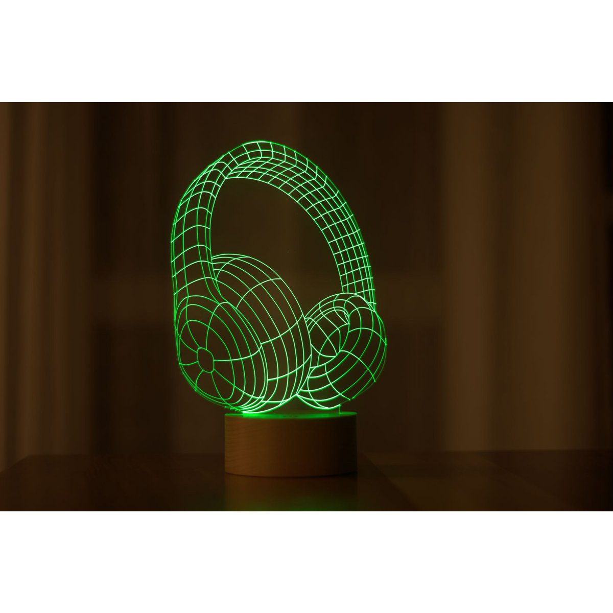 3D-Kopfhörer-LED-Licht | Holzbatterie und USB-Kabel