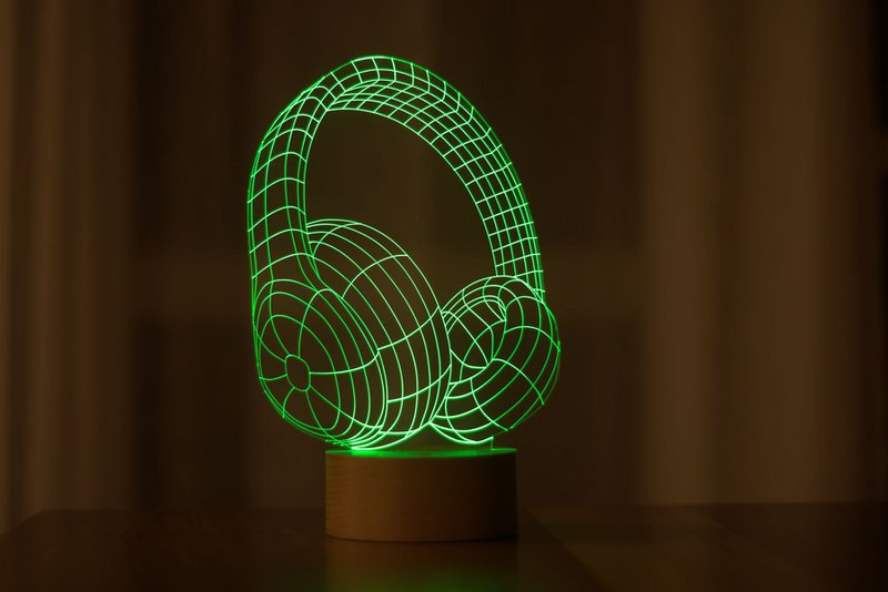3D-Kopfhörer-LED-Licht | Holzbatterie und USB-Kabel
