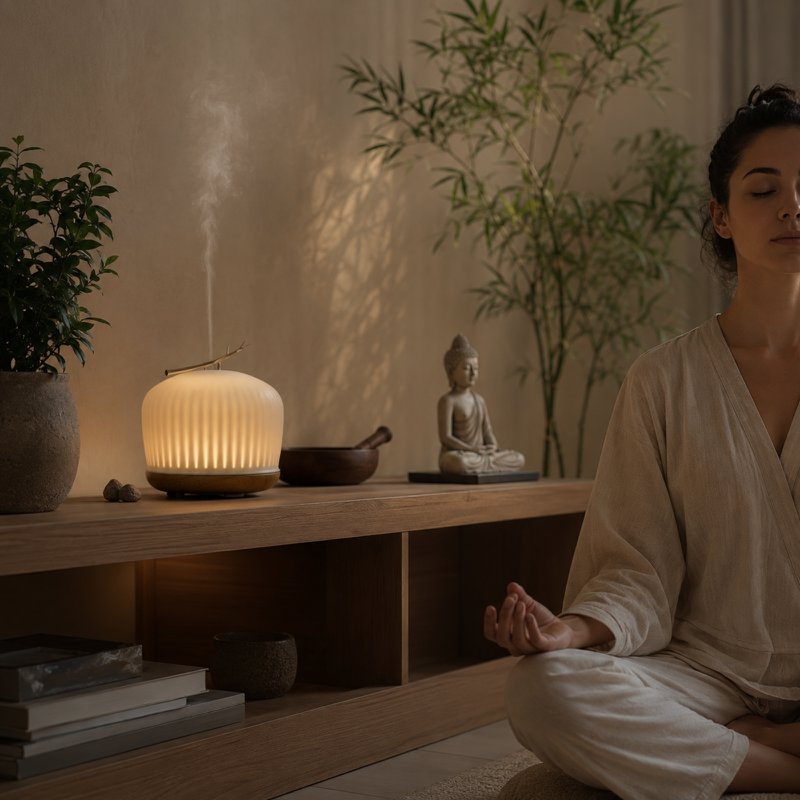 Diffusore olio essenziale di origine - Diffusore ad ultrasuoni per l'aromaterapia e fragranze della camera - in vetro e legno FSC - Idea regalo