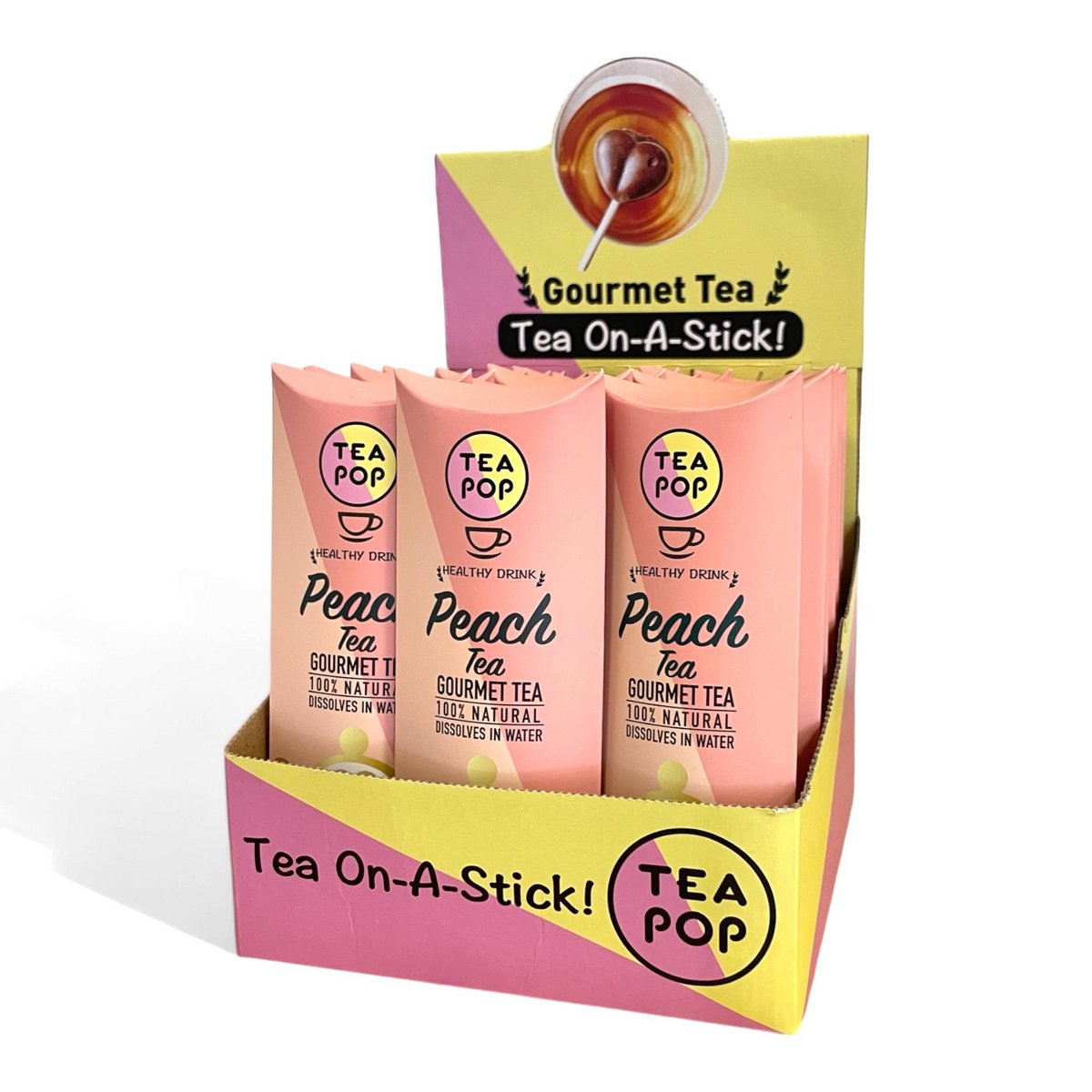 TEA-POP Tea-On-A-Stick | Peach | 20 Sticks Display Tray