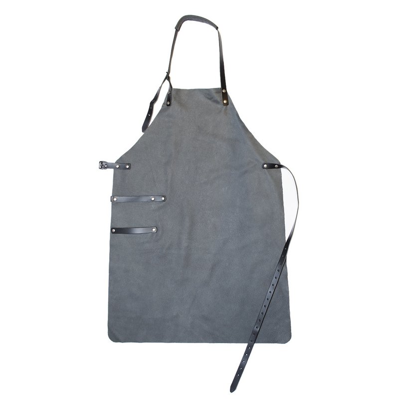 Apron Leather - BBQ Apron - BBQ Accessories - Olive Green and Gray Blue