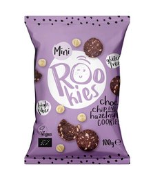 Mini cookies with chocolate chips and hazelnuts, organic, from the Rookies brand, 100g.