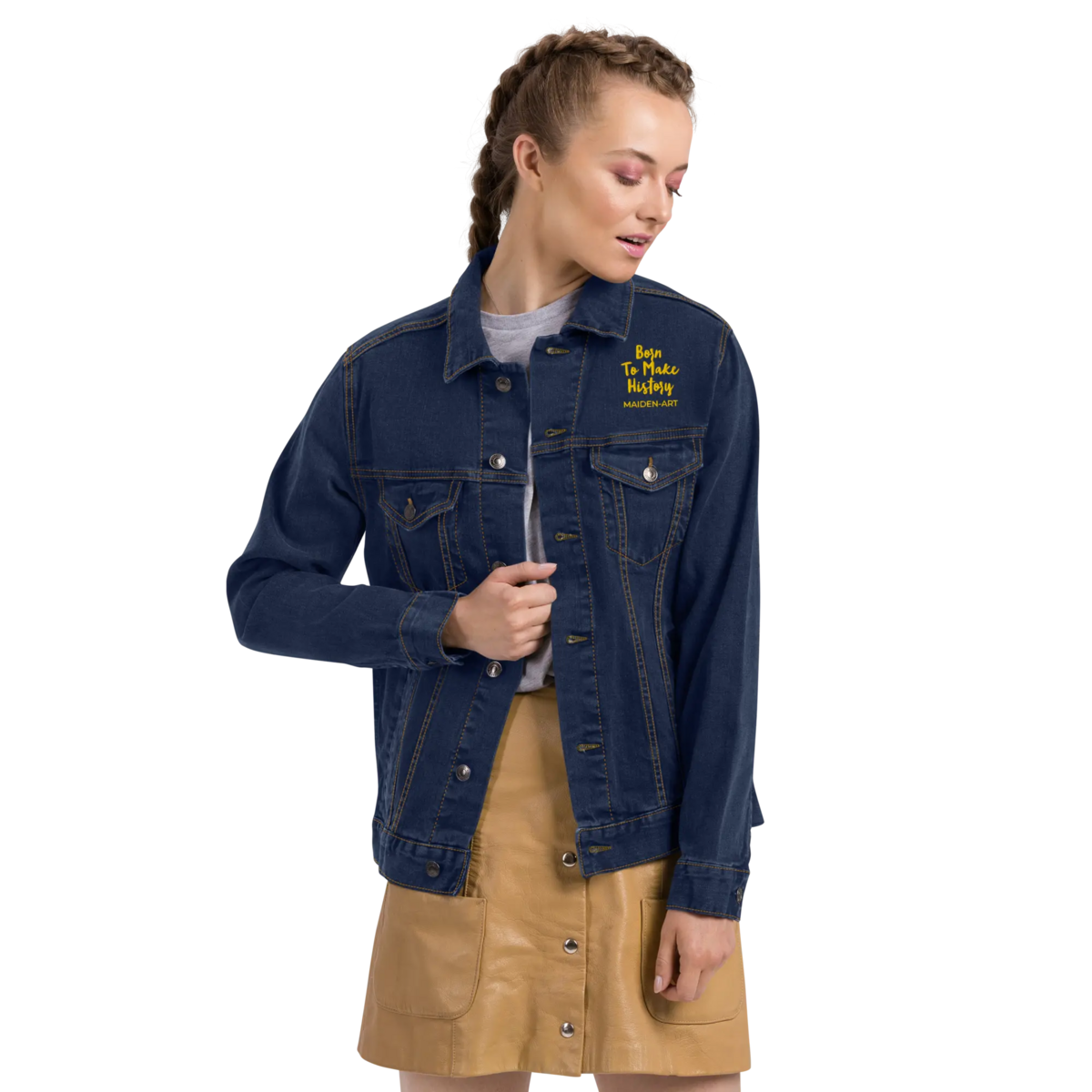 Embroidered denim jacket The Rebel Girl in Me will Never Die Unisex denim jacket - Gold Embroidery