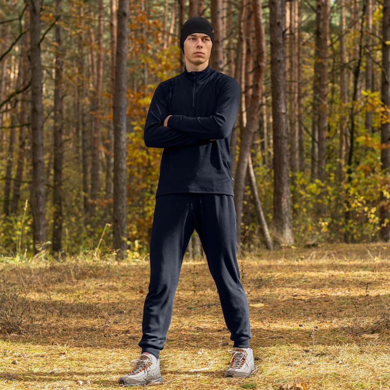 Men's Merino 250 Set of Zip Neck Top & Jogger Sweatpants Dark Blue