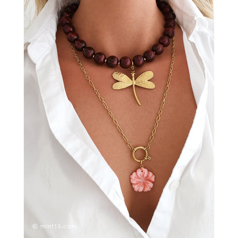Collar llamativo con cuentas Bubbles - Burdeos