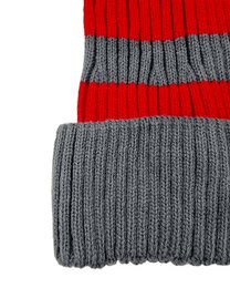Santa hat - Red/grey striped flat knit fur pompom