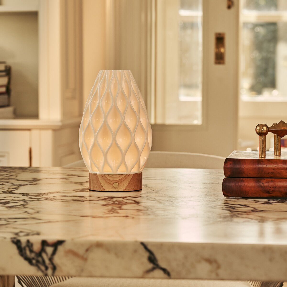 Vela Light Brown Wooden Rechargeable Table Lamp