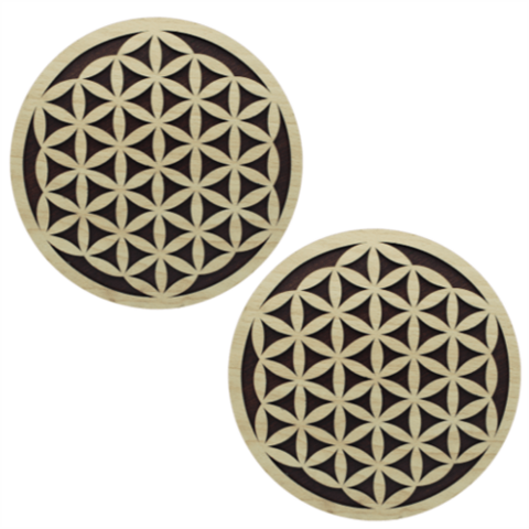 Houten Rooster Dubbellaags Flower of Life 25cm Set van 2 stuks