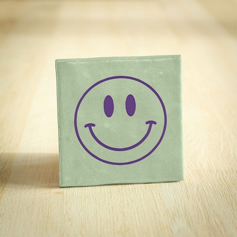 Tegeltje - Smiley | Lichtgroen & Paars | 10x10cm