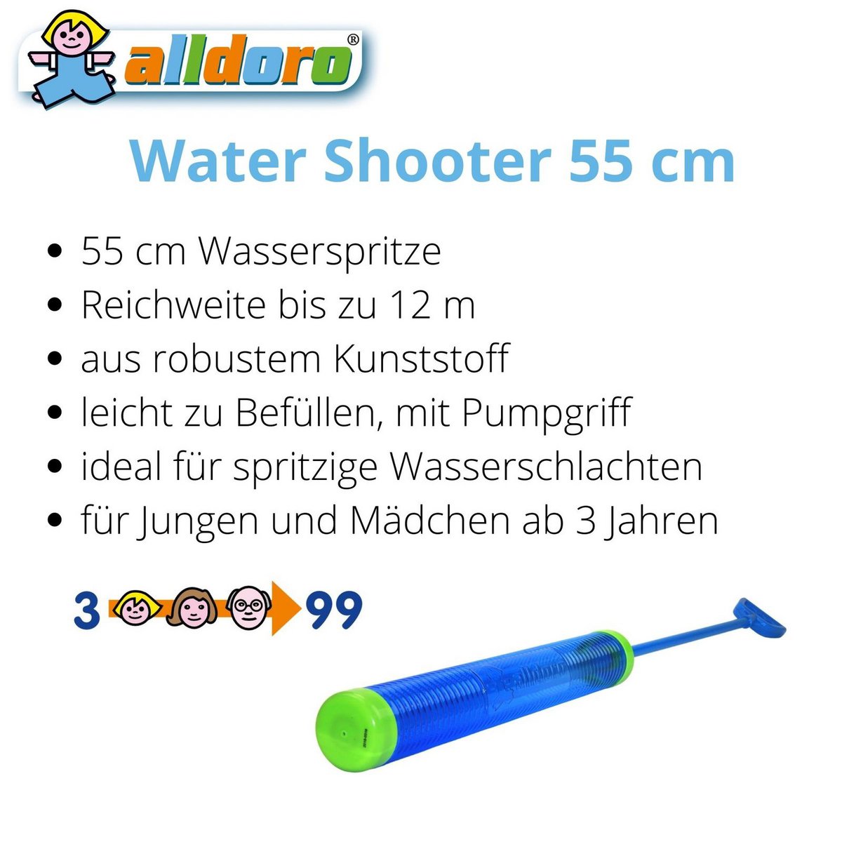 Water Shooter vandpistol 55 cm, sprays op til 12 m, blå