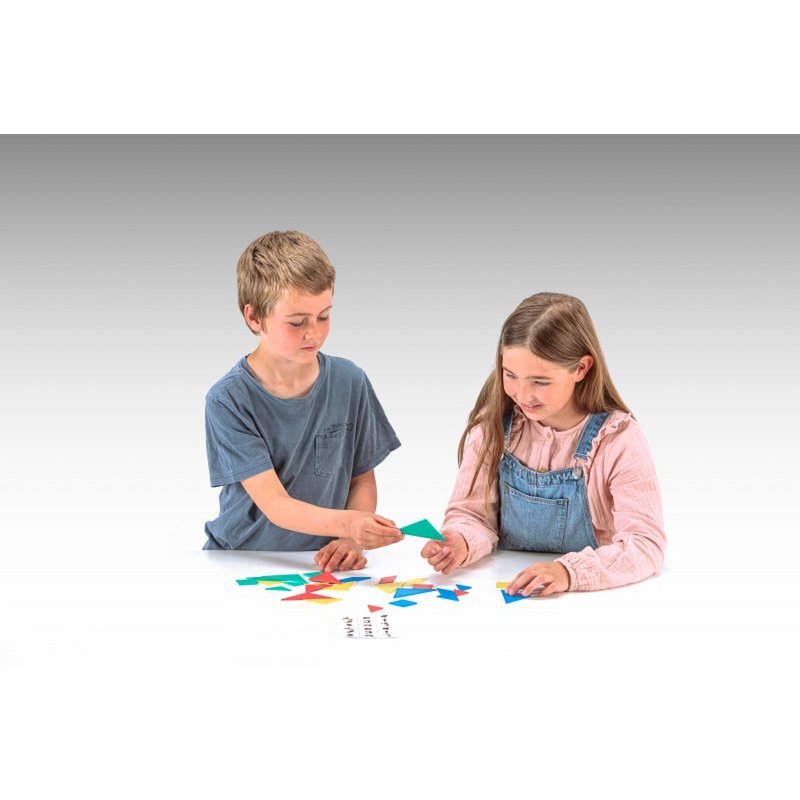 Tangram set in 4 colors (28 pieces) | Geometry pattern laying learn math school