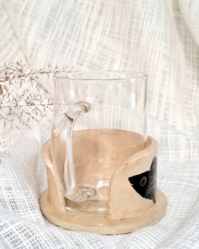 Coffee Mug | Papier mache holder Fish Handmade Hand-painted
