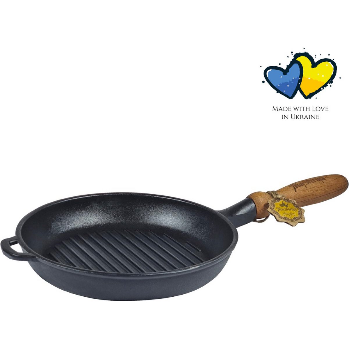 Ghisa a ghisa con manico in legno - Ø 24 x 4 cm - padella in ghisa per tutte le fonti di calore - nero