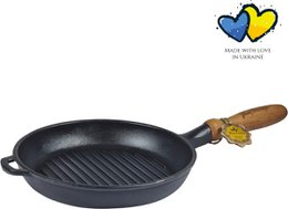 Ghisa a ghisa con manico in legno - Ø 24 x 4 cm - padella in ghisa per tutte le fonti di calore - nero