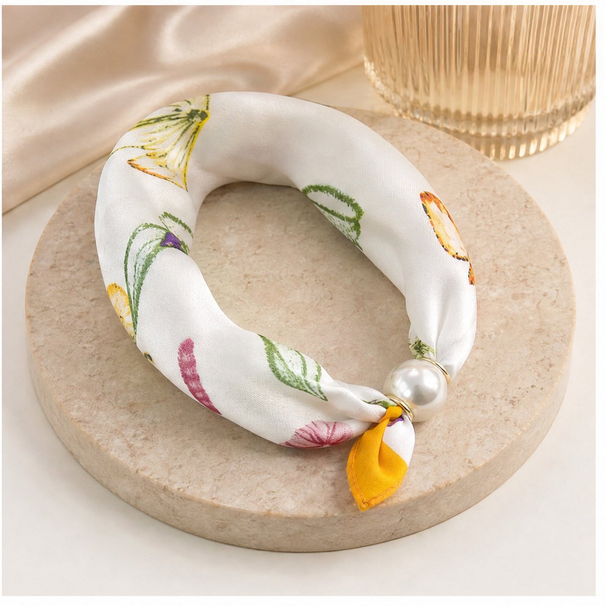 HS Pearl Scarf Satin Print Flowers - Multiple Prints