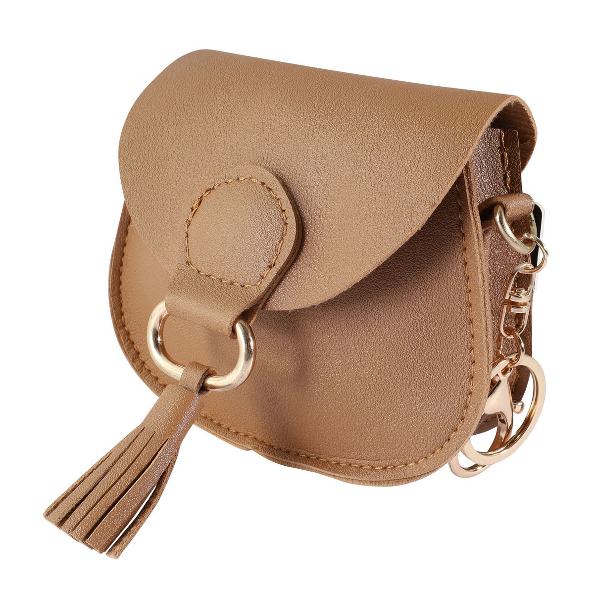 Mini sac avec mousqueton, simili cuir, marron