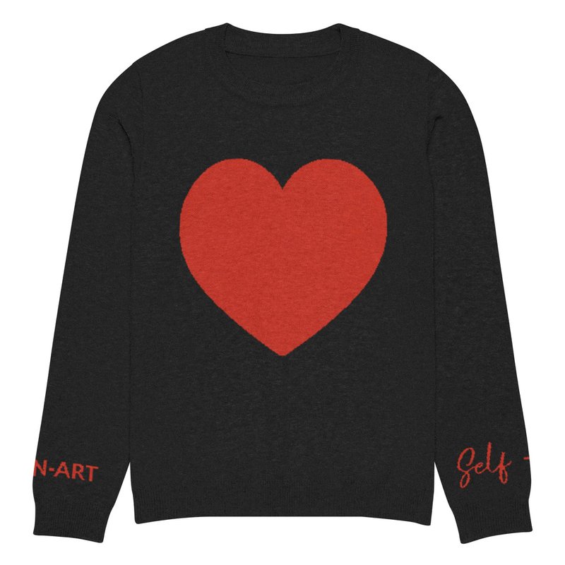 Herz – Gestrickter Rundhalspullover SCHWARZ
