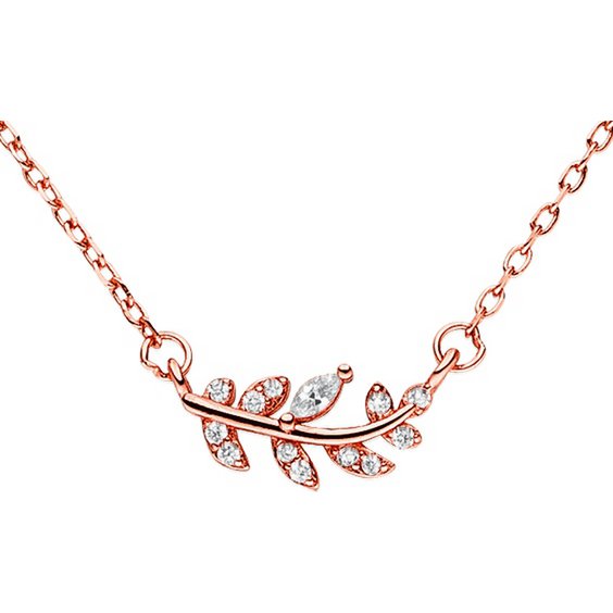 Collier avec pendentif feuille avec zircone argent 925 rose
