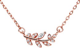 Collier avec pendentif feuille avec zircone argent 925 rose