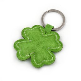 Green Clover Shamrock Handmade Leather Keychain