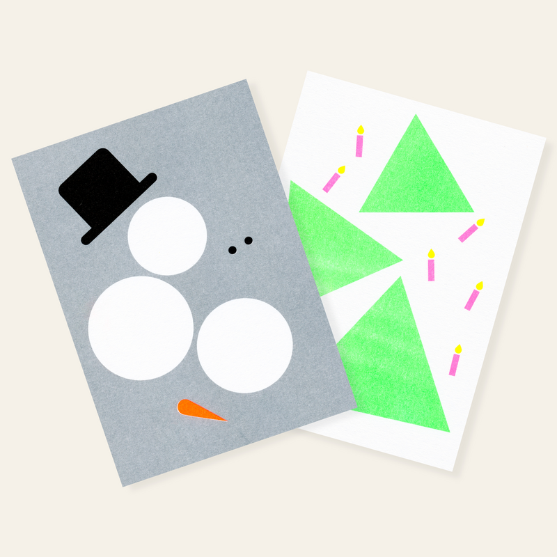 Risografie Postcard-chaos-Schneemann-din A6