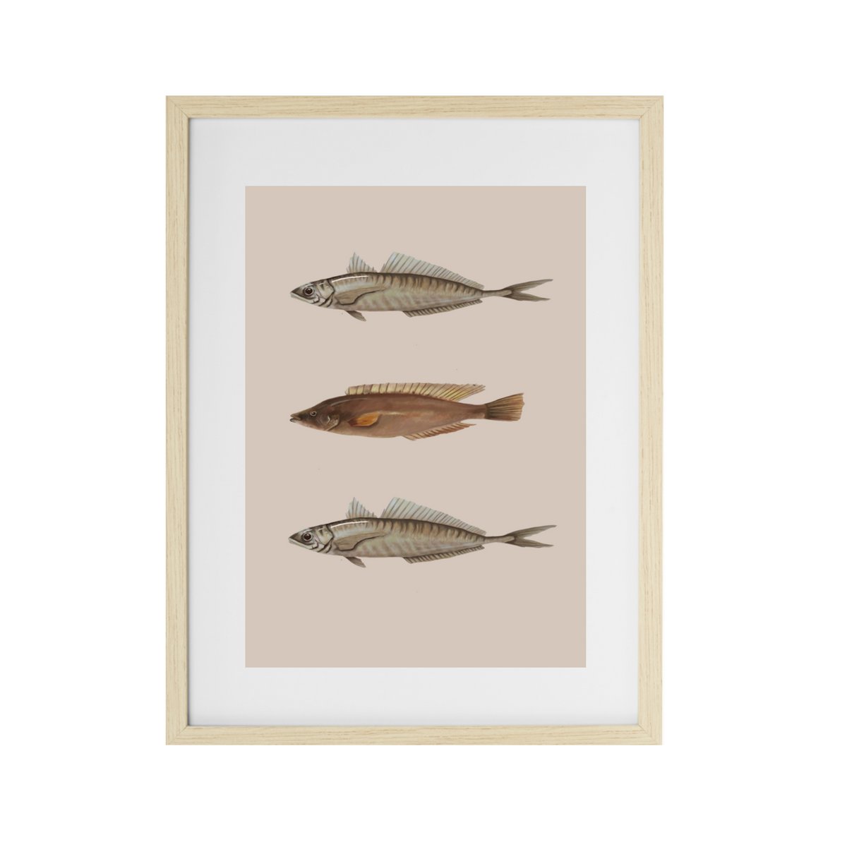 Póster 3 peces de fondo beige.