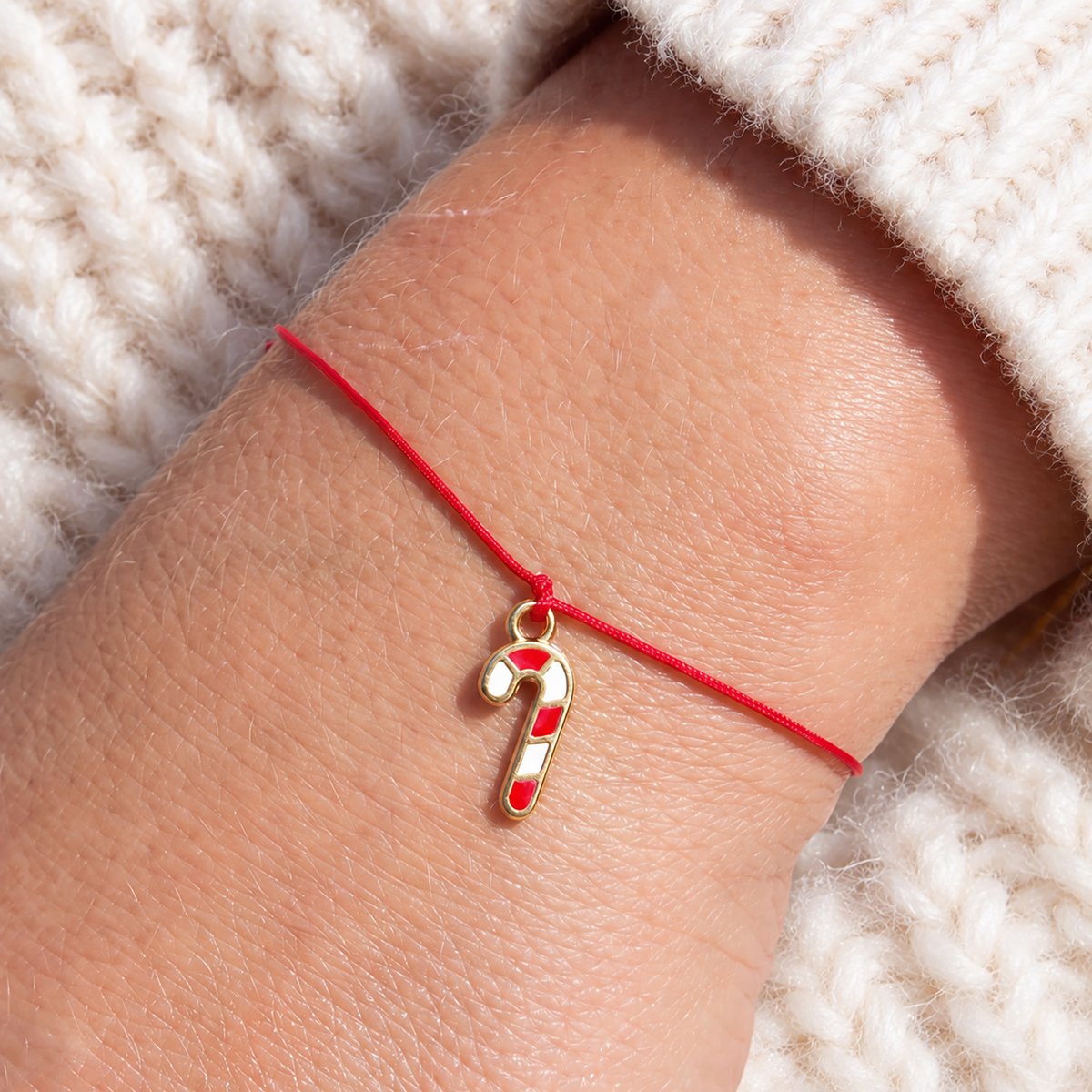 Armband auf Karte - Zuckerstange "Zuckersüße Weihnachten" 24K vergoldeter Anhänger - DIN A6 Recyclingkarte