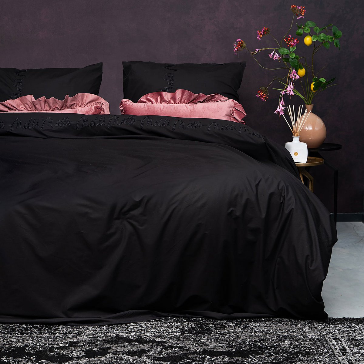 Melli Mello Back to Black Dekbedovertrek | Luxe Percal Katoen | Tijdloos Zwart