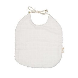 Soft, absorbent pastel gray muslin newborn bib with bow detail.