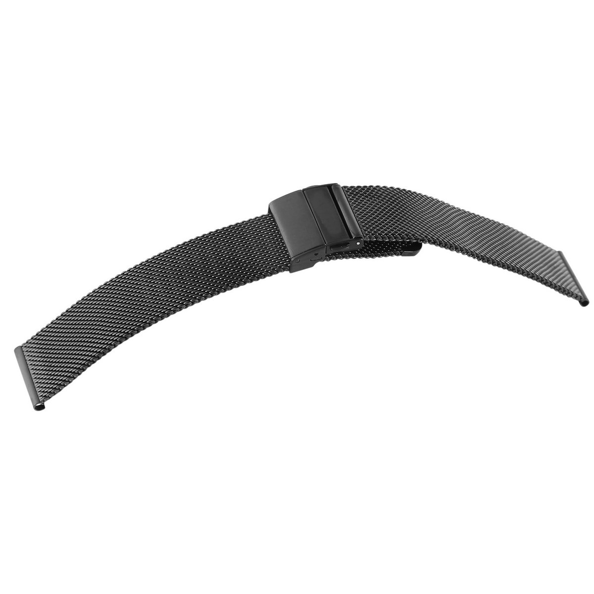Stainless steel Milanese (quick release), folding clasp, black, 18 mm