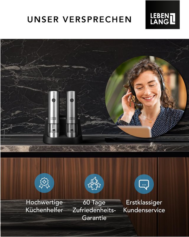 Macina sale e pepe elettrico LIFETIME - ricaricabile e tanti accessori I Set di batterie I Macina sale e pepe per sale grosso