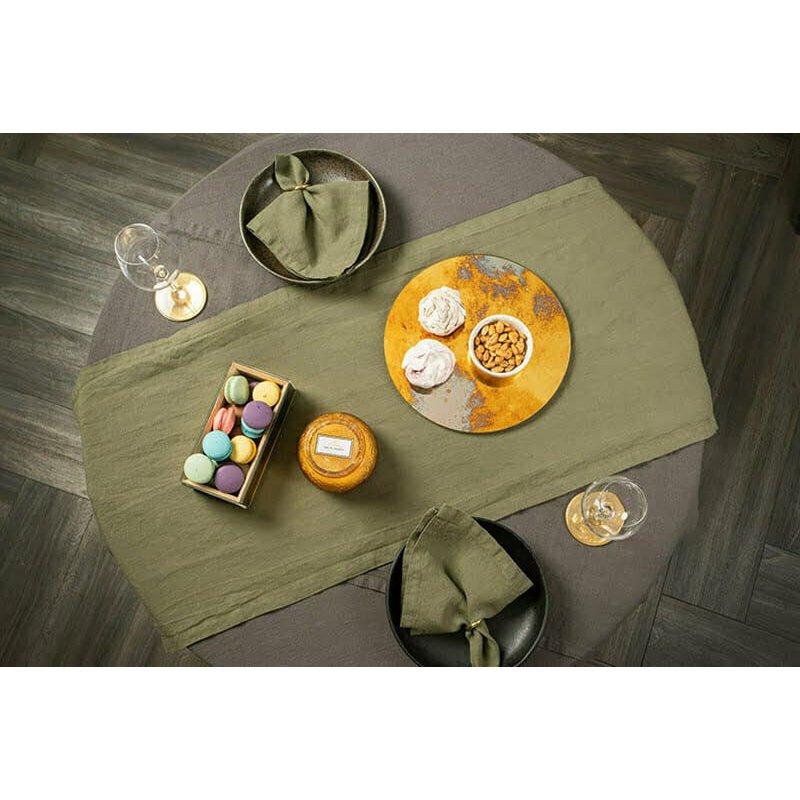 Linen table runner Moss