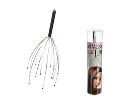 A black metal head massager with flexible fingers for a relaxing scalp massage.
