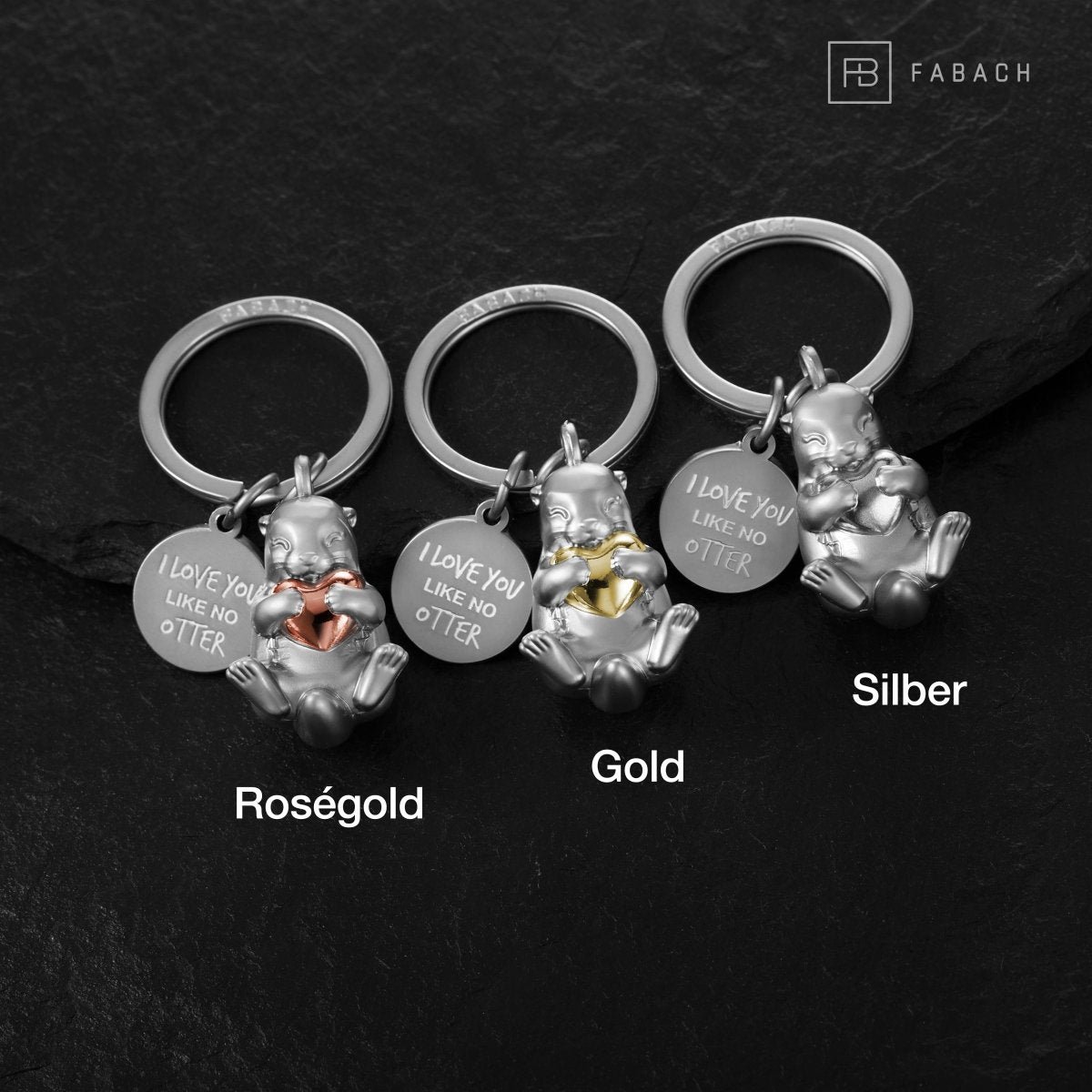 "I love you like no otter" Otter keychain "Otty" with engraving - loving lucky charm with heart - gift for partner, best friend