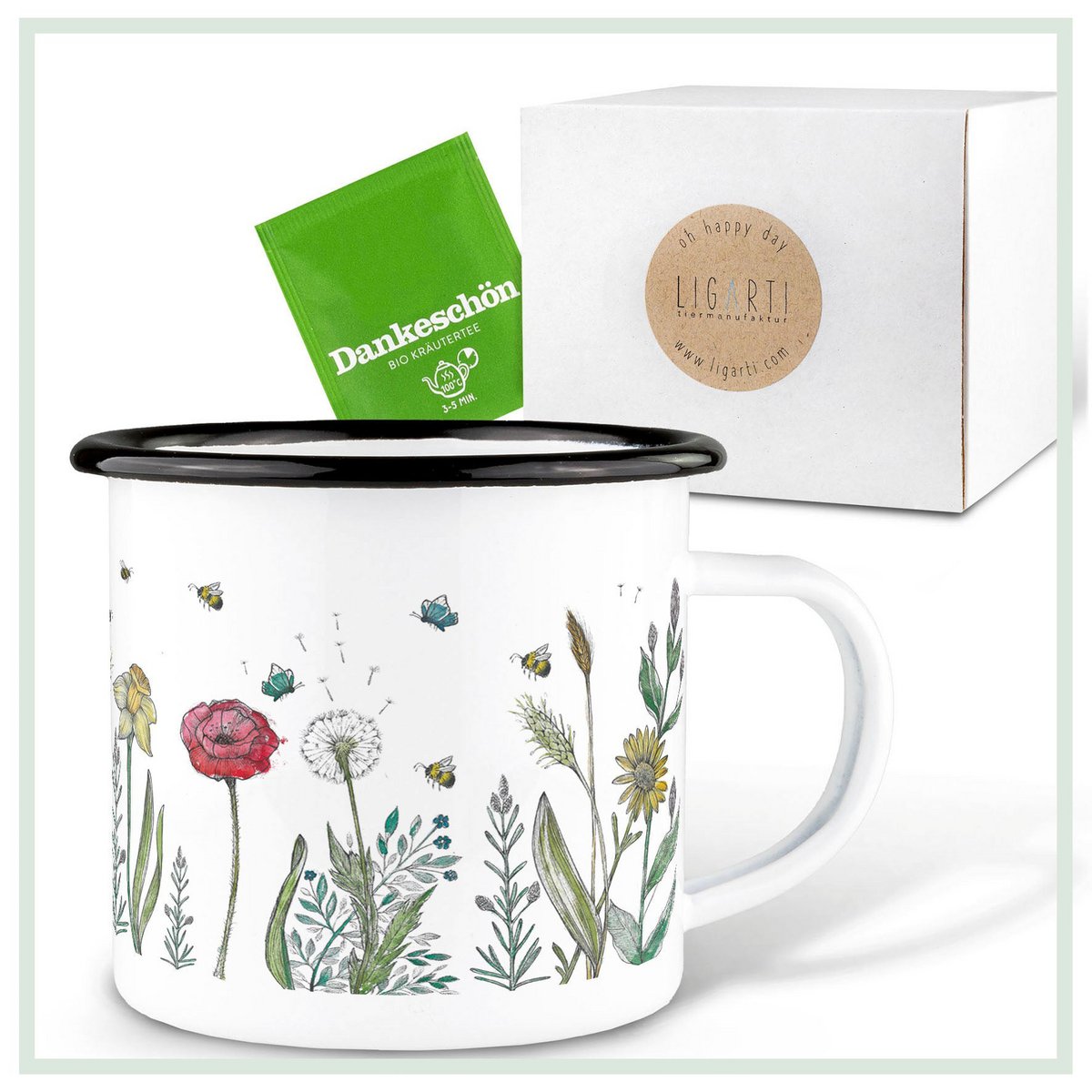 Tasse en émail – prairie fleurie