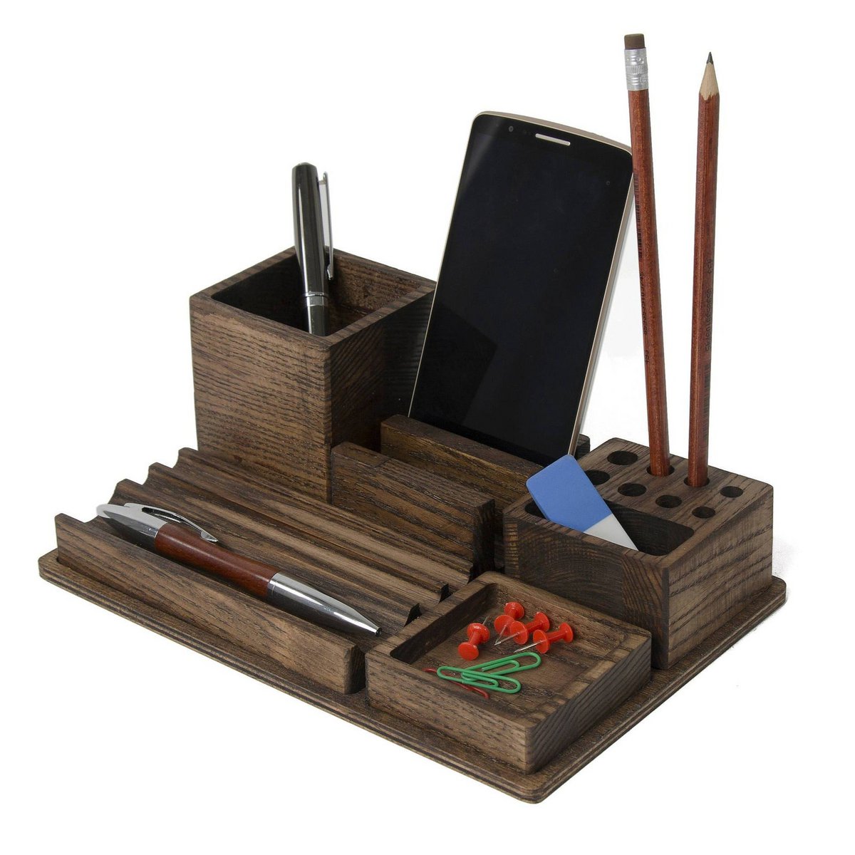 Houten bureau-organizer, donkerhouten bureau-organizer