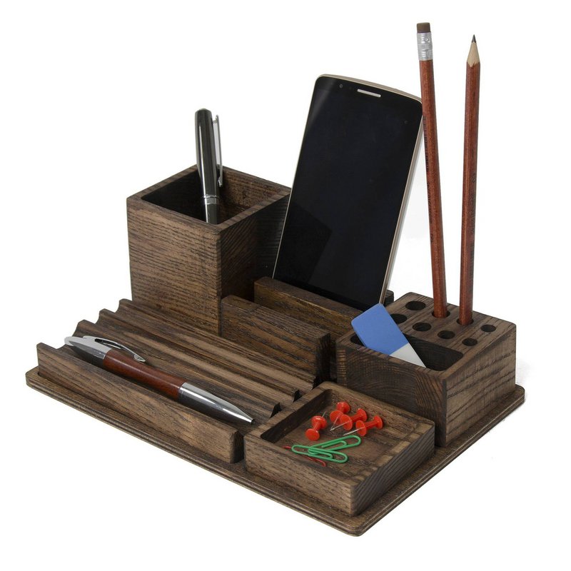 Houten bureau-organizer, donkerhouten bureau-organizer