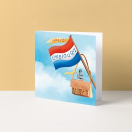 Colorful congratulatory card with Dutch flag and text "Hoera, geslaagd!" (Congratulations, you passed!)