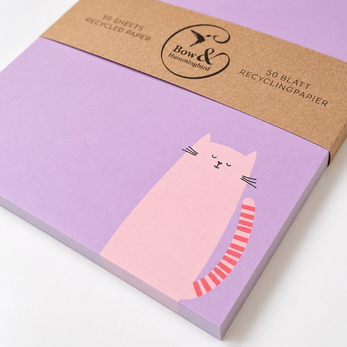 Notizblock A6 Katze „Gedankenfutter“ - Lila Block - 50 Blatt aus Recyclingpapier