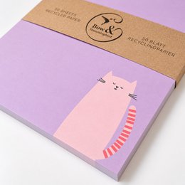 Notizblock A6 Katze „Gedankenfutter“ - Lila Block - 50 Blatt aus Recyclingpapier