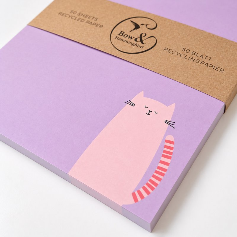 Notizblock A6 Katze „Gedankenfutter“ - Lila Block - 50 Blatt aus Recyclingpapier
