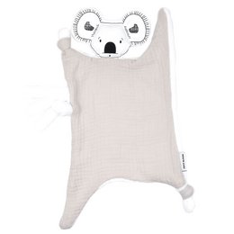 Soft, plush koala-shaped comforter in neutral tones, perfect for swaddling and cuddling.