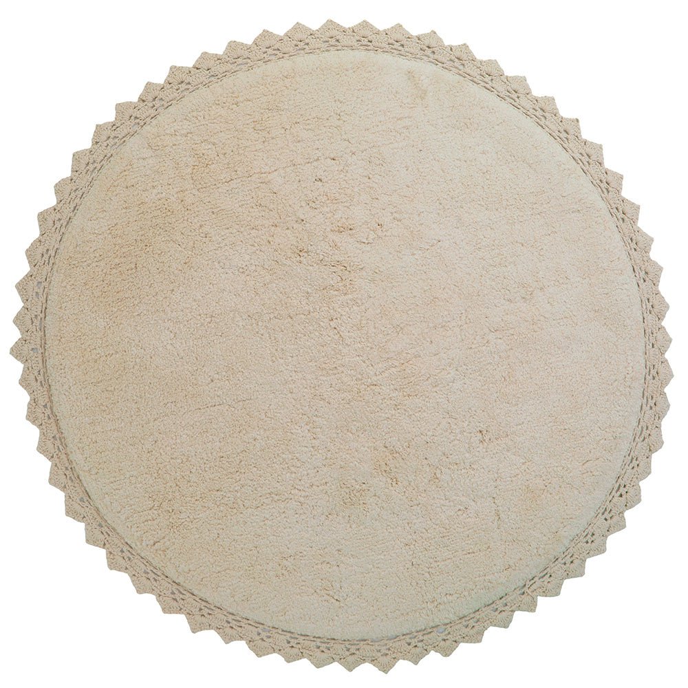 Round washable cotton rug with crochet finish PERLA SABLE