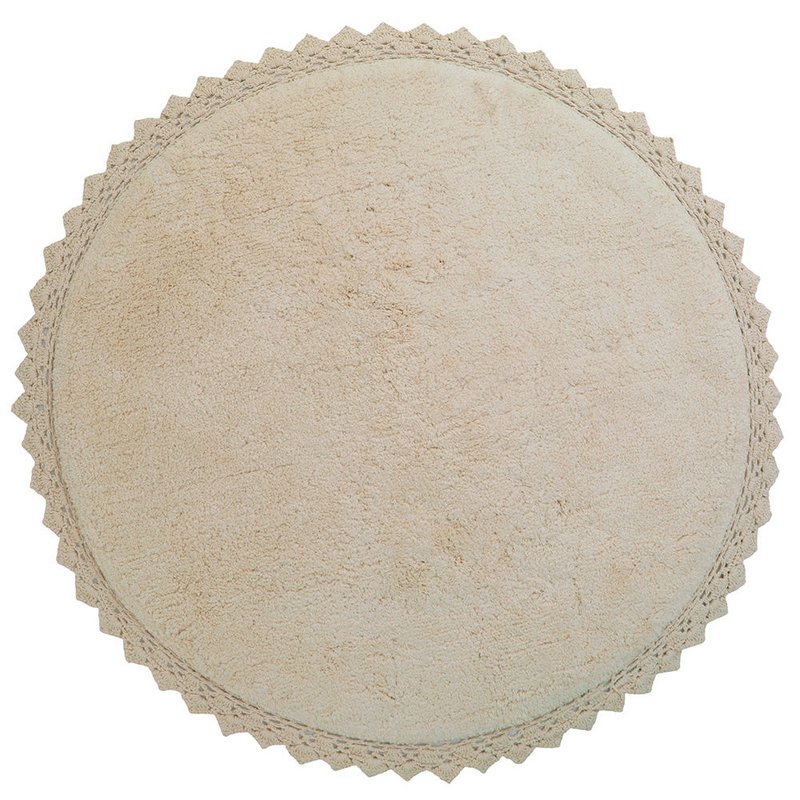 Round washable cotton rug with crochet finish PERLA SABLE