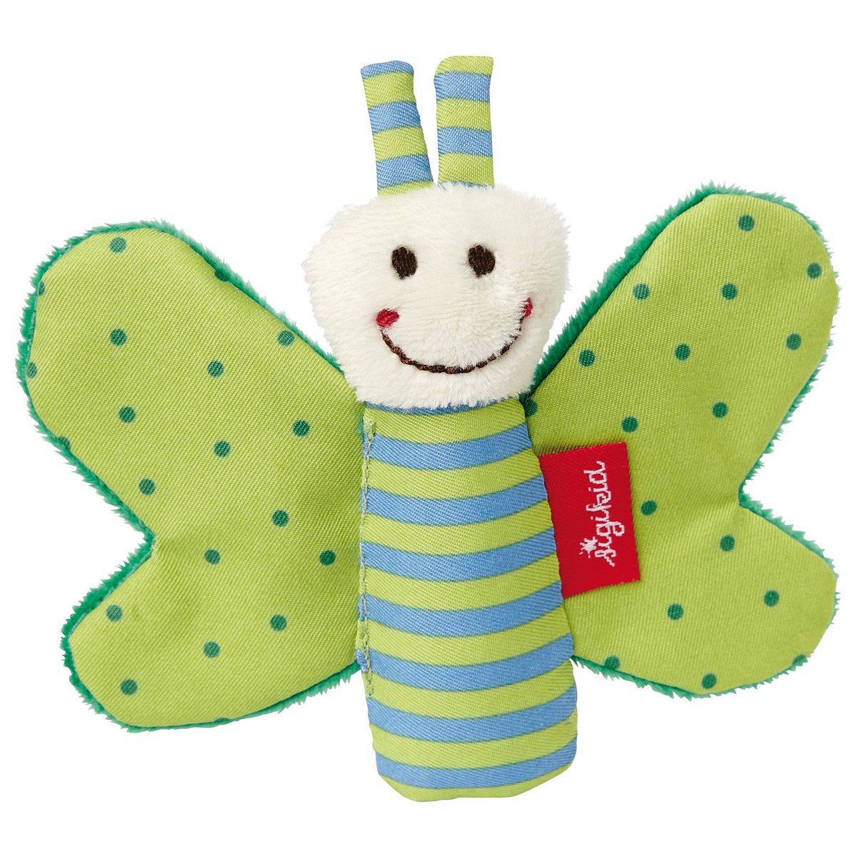 Butterfly green, red stars