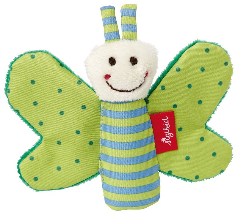 Butterfly green, red stars