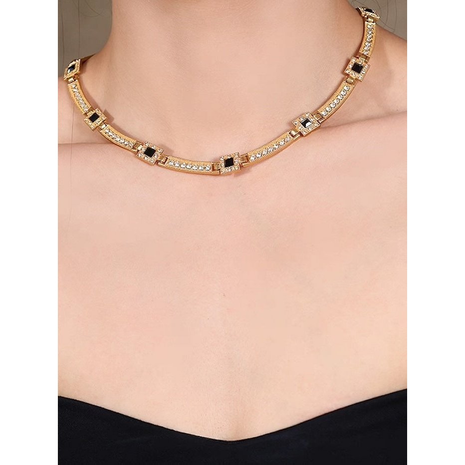 Vintage stil geometrisk sort onyx smykkesæt