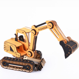 Excavator color kit, a toy construction vehicle with an orange and black color scheme, featuring a movable arm and bucket for arts and crafts projects.