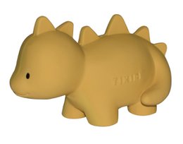 Soft, yellow dinosaur-shaped bath toy with spikes on its back. Made of safe, durable materials for baby's bath time fun.