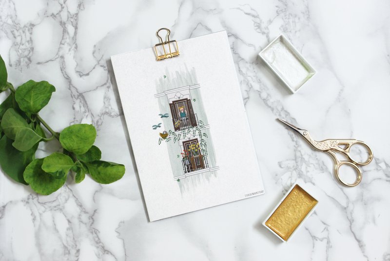 Postkarte 'Balkon im Frühling'